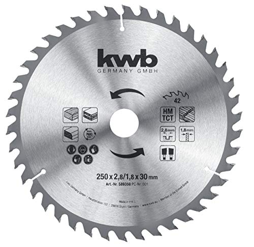 kwb brzeszczot piły tarczowej BAU 250 x 30 zęby wymienne do średnich cięć Z 42 uniwersalne zastosowanie pilarek stołowych - obrazek 1