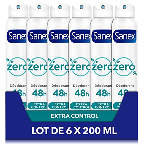 SANEX - Dezodorant w sprayu 0% Extra Control dla mężczyzn i kobiet 48 godzin skuteczności bezalkoholowy, bez soli aluminiowych Zestaw 6 x 200ml - obrazek 1