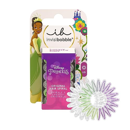 invisibobble KIDS Disney Tiana wielokolorowe zestaw 6 spiralnych gumek do włosów, gumki włosów dla dziewcząt, gumka warkoczy bez ciągnięcia idealne trzymanie i komfort dzieci