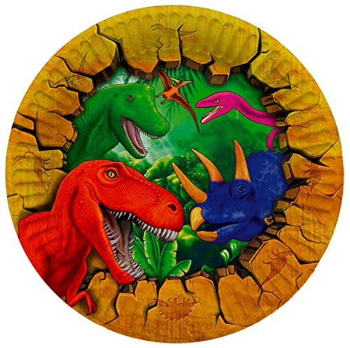 Folat 61932 papierowa zastawa imprezowa, okrągła, Ø dinozaura, 23 cm, 8 sztuk, jednorazowe naczynia, talerze na urodziny, baby shower, wesele, wieczór panieński, wielokolorowa