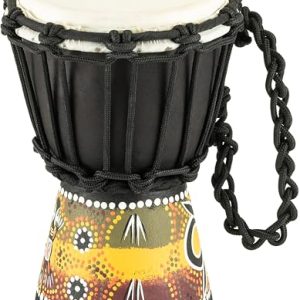 Meinl Percussion HDJ7 XXS Mini drewniana seria Djembe Headliner napięcie sznurka 11,4 cm (4,5 cala) średnica (mini) gekon design Meinl Percussion HDJ7 XXS Mini drewniana seria Djembe Headliner napięcie sznurka 11,4 cm (4,5 cala) średnica (mini) gekon design