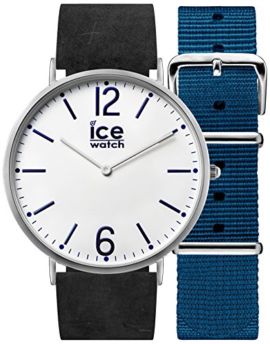 Ice-Watch – CITY Finsbury czarny zegarek mieszany ze skórzanym paskiem + dodatkową nylonową bransoletką 001370 (Medium)