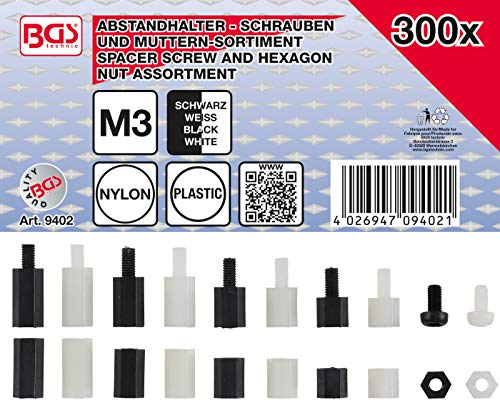 BGS 9402 Zestaw śrub dystansowych i nakrętek sześciokątnych nylon 300 szt. - obrazek 1