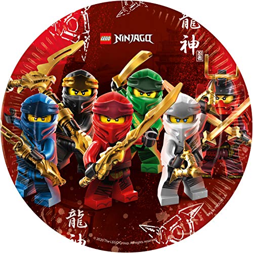 Procos 92239 talerze imprezowe Lego Ninjago, 8 sztuk, średnica 23 cm, papierowe, talerze, naczynia jednorazowe, dekoracja stołu, impreza, urodziny
