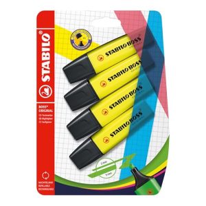 Zakreślacz STABILO BOSS ORIGINAL blister 4 szt. kolor: żółty Zakreślacz STABILO BOSS ORIGINAL blister 4 szt. kolor: żółty
