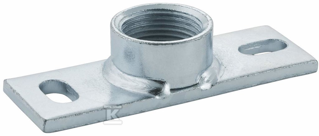Płytka montażowa z mufą gwintowaną GW3/4", gwint wewnętrzny, podłużna 12x4cm, 2 otwory o rozstawie 9cm, stalowa ocynkowana (kanalizacja HDPE) 362.827.26.1 - obrazek 1