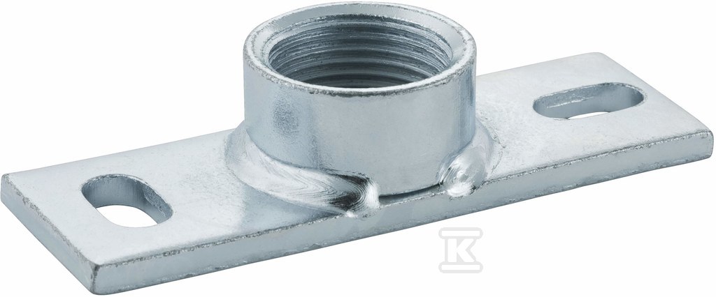 Płytka montażowa z mufą gwintowaną GW1", gwint wewnętrzny, podłużna 12x4cm, 2 otwory o rozstawie 9cm, stalowa ocynkowana (kanalizacja HDPE) 362.828.26.1 - obrazek 1