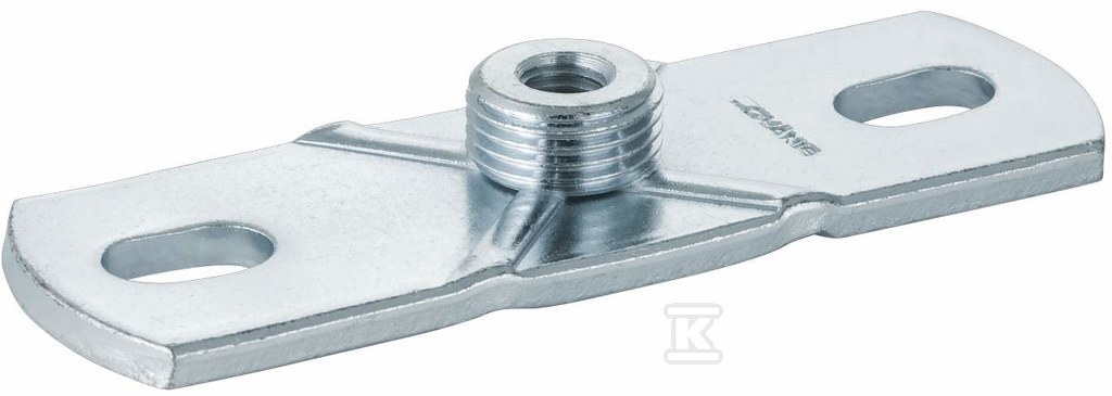 Płytka montażowa z mufą gwintowaną M10xGZ1/2", gwint zewnętrzny, podłużna 12x4cm, 2 otwory o rozstawie 8.5cm, stalowa ocynkowana (kanalizacja HDPE) 362.851.26.1 - obrazek 1