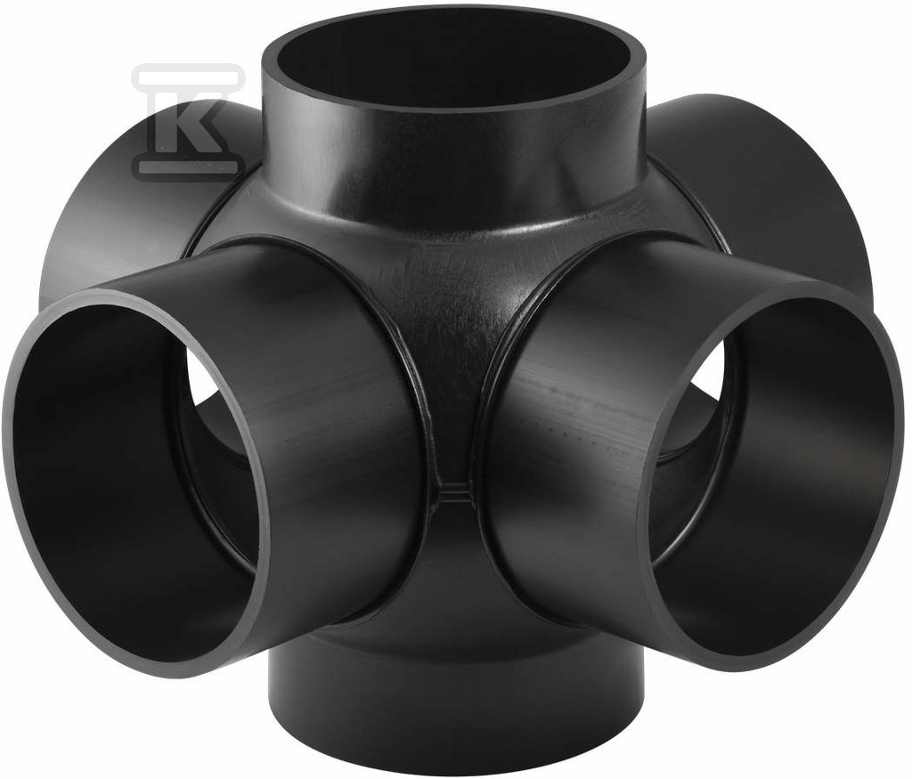 Złączka wielorozgałęźna (6-rozgałęźna) PEHD 88.5st./podejście co 90st. 63x63x63x63x63, kolor czarny (kanalizacja HDPE) 364.610.16.1 - obrazek 1