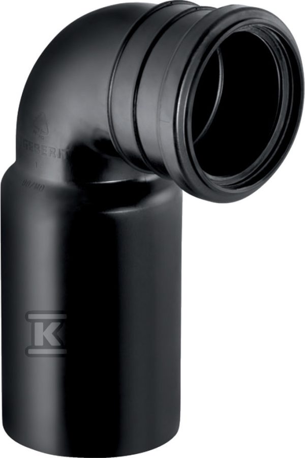 Kolano PEHD 90×90/90 odpływowe, przyłączeniowe do wiszącej miski WC, do elementów montażowych Duofix i GIS, kolor czarny (kanalizacja HDPE) 366.061.16.1