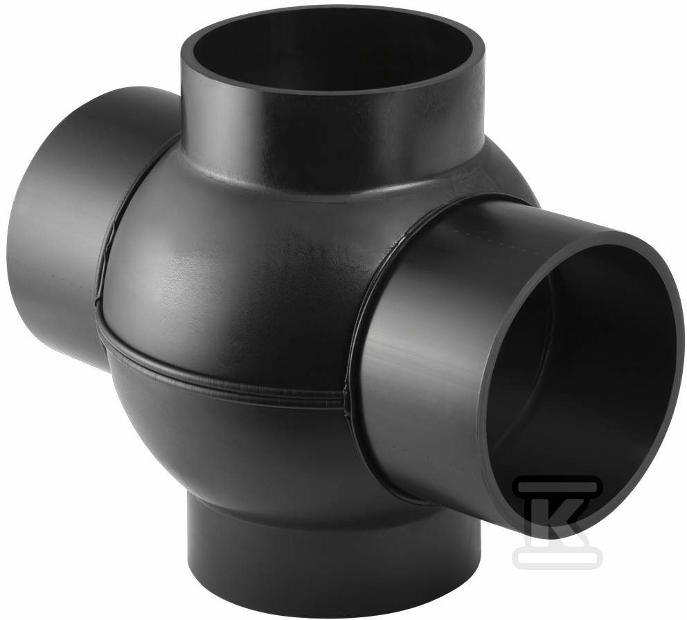 Złączka wielorozgałęźna (4-rozgałęźna) PEHD 88.5st./podejście co 180st. 110x90x90, kolor czarny (kanalizacja HDPE) 367.280.16.1 - obrazek 1
