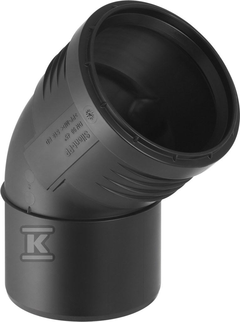 Kolano Silent-PP HT 75/45 sanitarne, do kanalizacji wewnętrznej niskoszumowej, kolor czarny 390.322.14.1 - obrazek 1