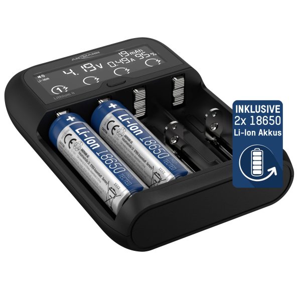 ładowarka Ansmann Lithium 4 Universalladegerät mit 2x 18650 Akkuzellen (2600mAh) LiIon, LiFePO4, NiMH