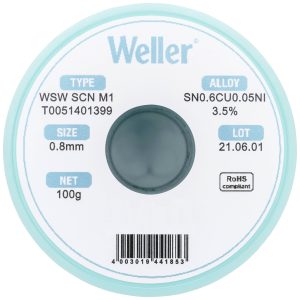 Weller WSW SCN M1 LÖTDRAHT 0,8MM 100g Cyna lutownicza Sn0,7Cu 100 g 0.8 mm Weller WSW SCN M1 LÖTDRAHT 0,8MM 100g Cyna lutownicza Sn0,7Cu 100 g 0.8 mm