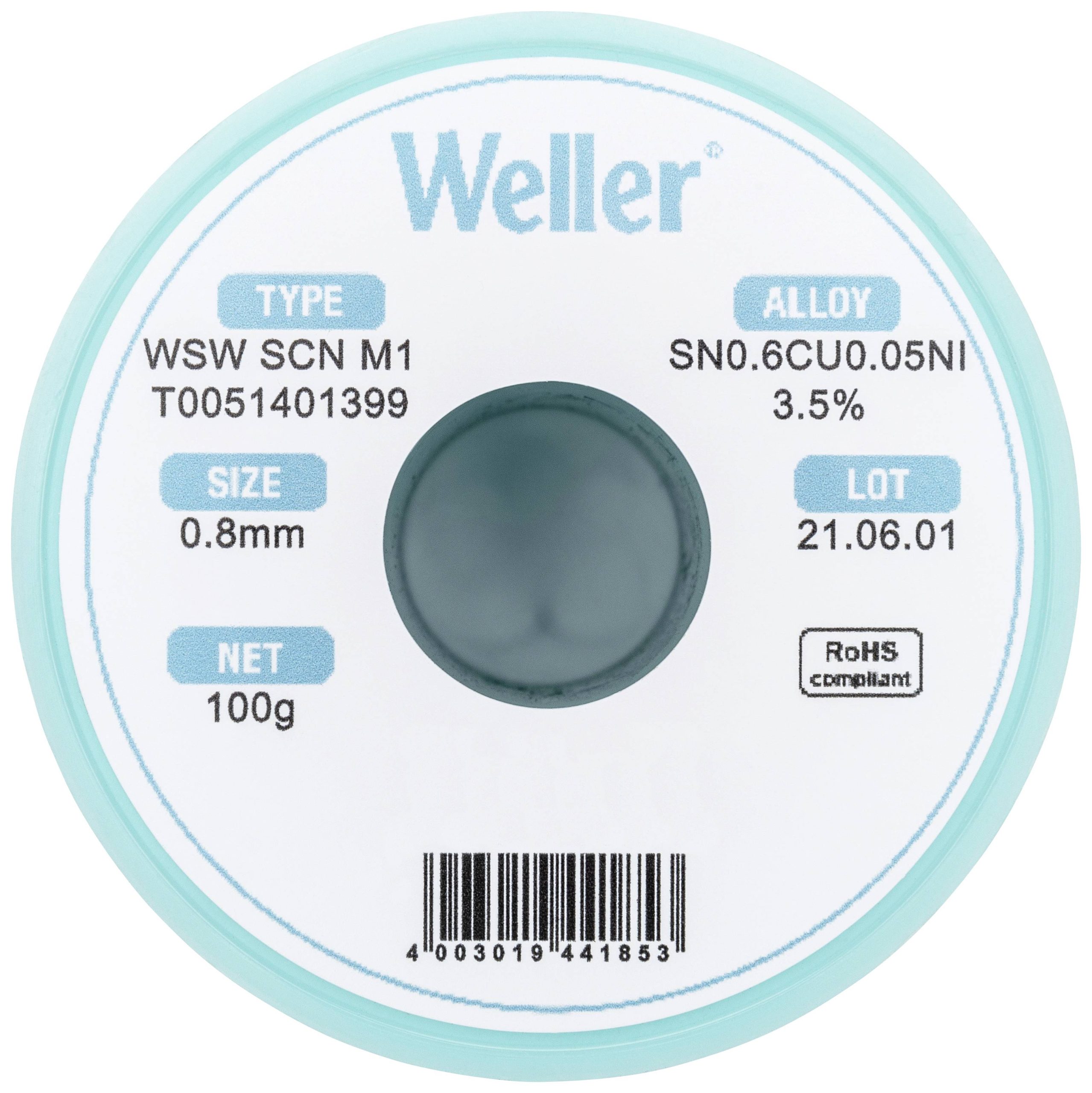 Weller WSW SCN M1 LÖTDRAHT 0,8MM 100g Cyna lutownicza Sn0,7Cu 100 g 0.8 mm - obrazek 1