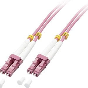 LINDY 46342 światłowodowe do światłowodów kabel 3.00 m różowy [1x złącze męskie LC – 1x złącze męskie LC] 50/125 µ Multi
