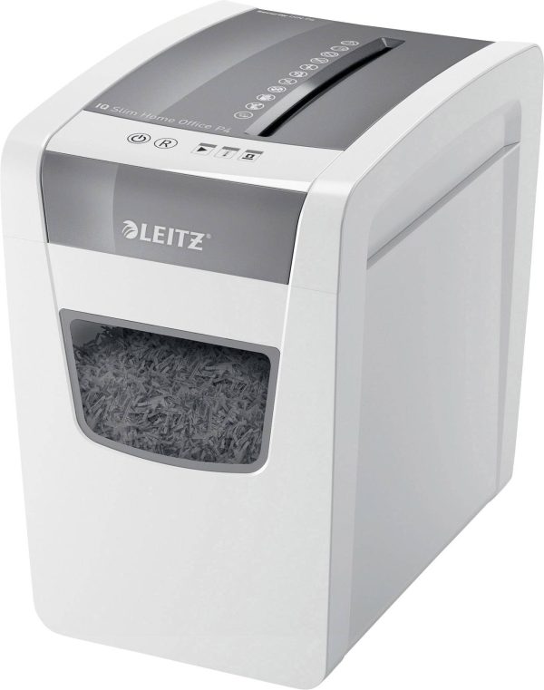 Leitz IQ Slim Home Office P4 Niszczarka 15 ark. Cięcie na drobne elem. 4 x 28 mm P-4 23 l Niszczy także zszywki, spinacz