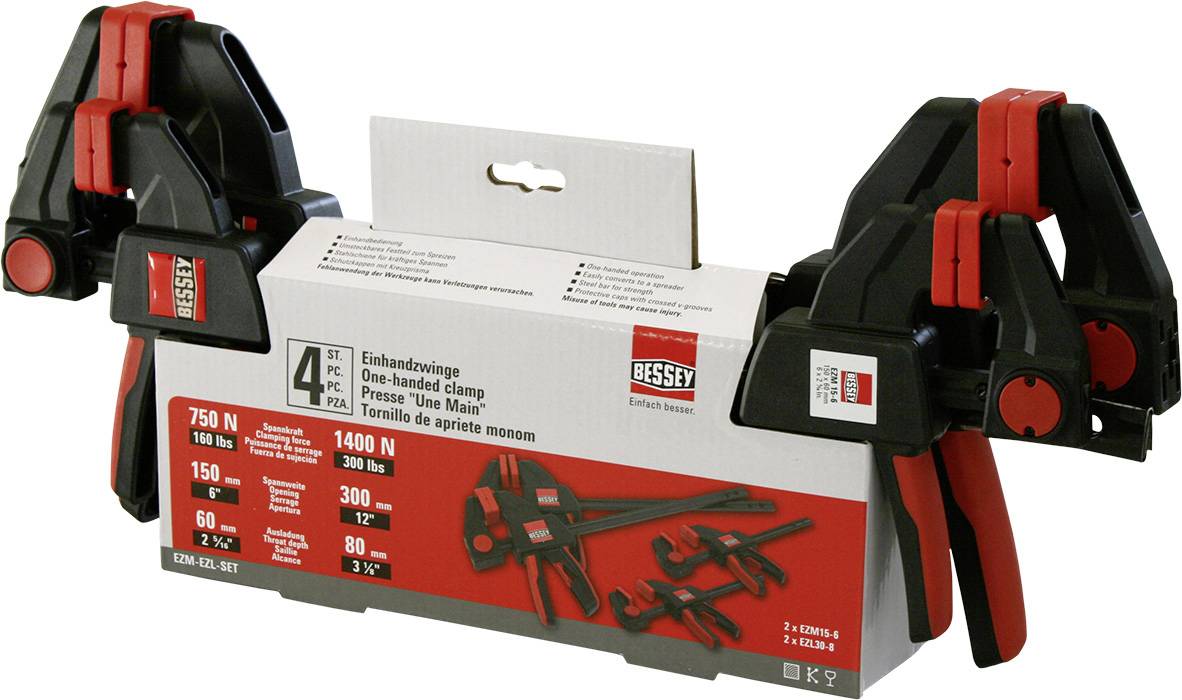 Bessey EZM-EZL-Set Ścisk jednoręczny Maksymalna szerokość mocowania:300 mm Posuw:80 mm - obrazek 1