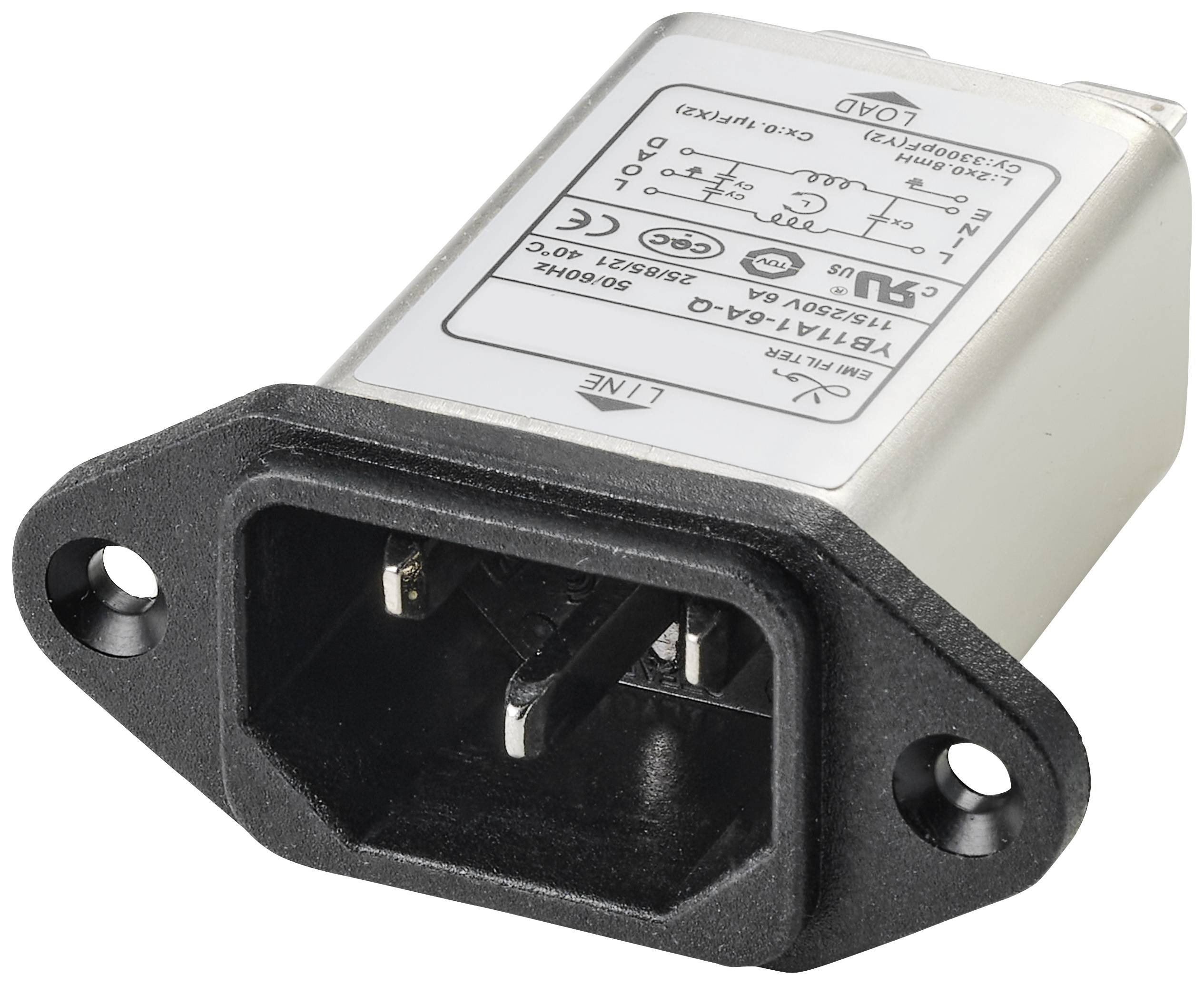 TRU COMPONENTS TC-10101412 Filtr sieciowy, 250 V/AC, 6 A, 0.8 mH - obrazek 1