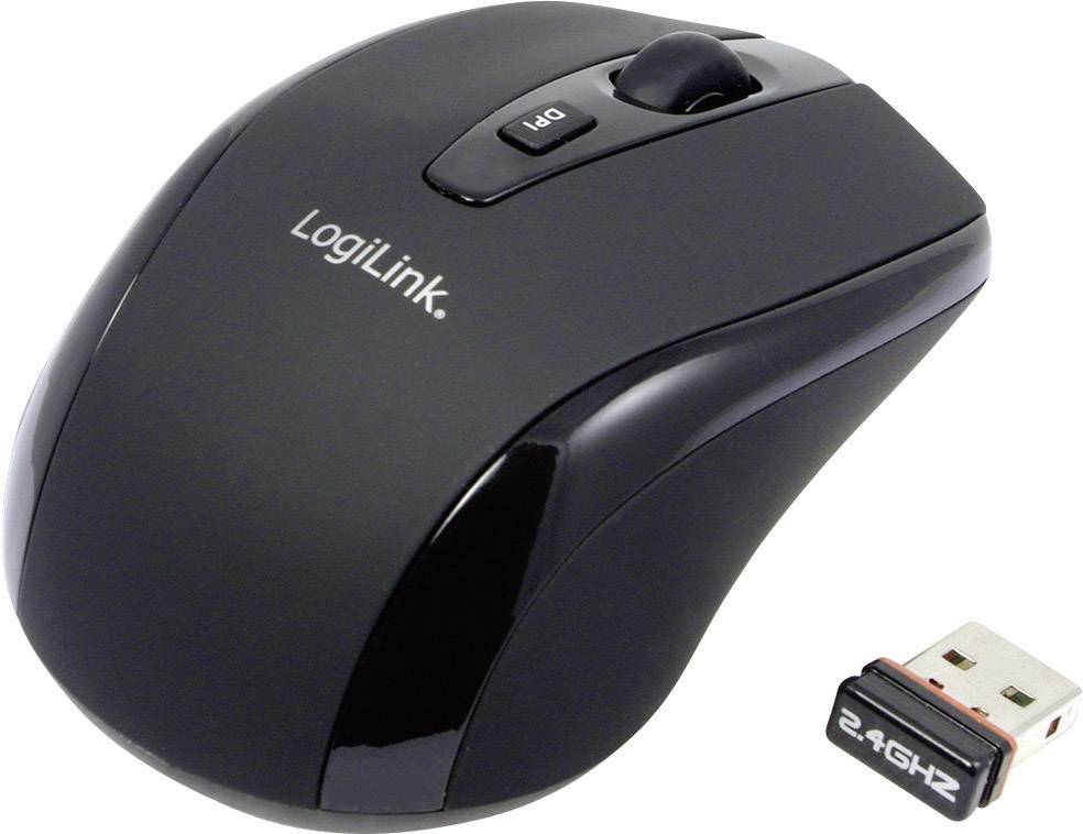 Mysz optyczna do laptopa LogiLink ID0031, bezprzewodowa, radiowa, 800/1600 dpi, czarna - obrazek 1