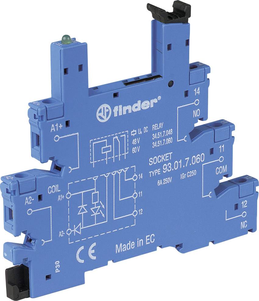 Finder 93.01.0.024 Gniazdo przekaźnika pałąk, dioda LED, EMC obwodu tłumiącego Pasuje do przekaźników serii: Finder seri - obrazek 1
