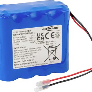 Pakiet akumulatorów 18650, Li-Ion Ansmann 4S2P, Ilość ogniw: 8, 14.4 V, 5100 mAh, Przewód Pakiet akumulatorów 18650, Li-Ion Ansmann 4S2P, Ilość ogniw: 8, 14.4 V, 5100 mAh, Przewód