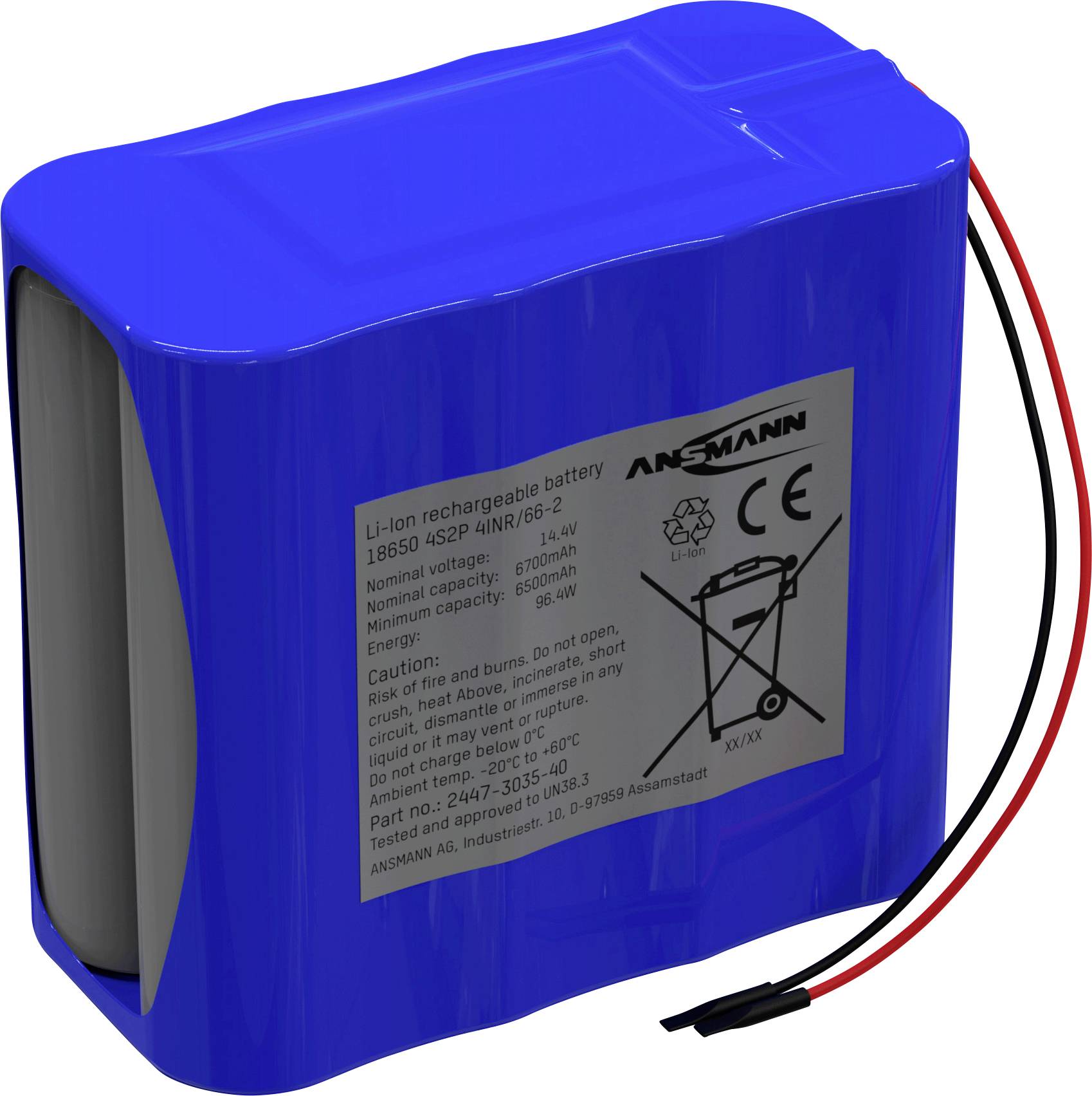 Pakiet akumulatorów Li-Ion Ansmann 4S2P Akkupack 8x 18650 Kabel Li-Ion 14.4V 6700mAh, Ilość ogniw: 8, 14.54 V, 6700 mAh - obrazek 1