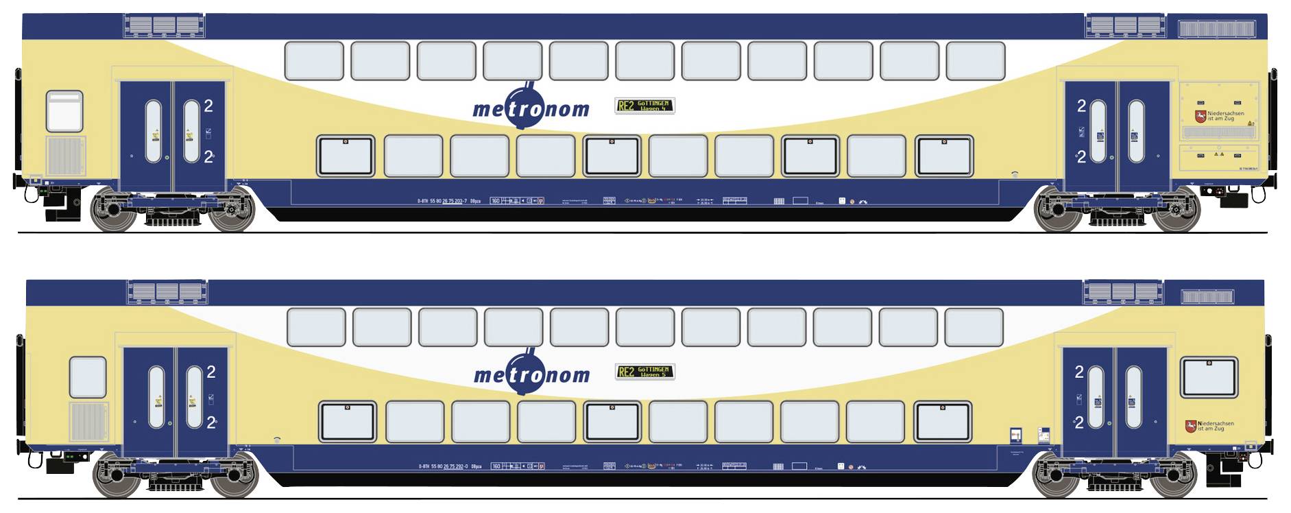 Wagon piętrowy Roco 6200106 H0 zestaw 2 piętrowych wagonów z metronomem II klasa DBpza - obrazek 1