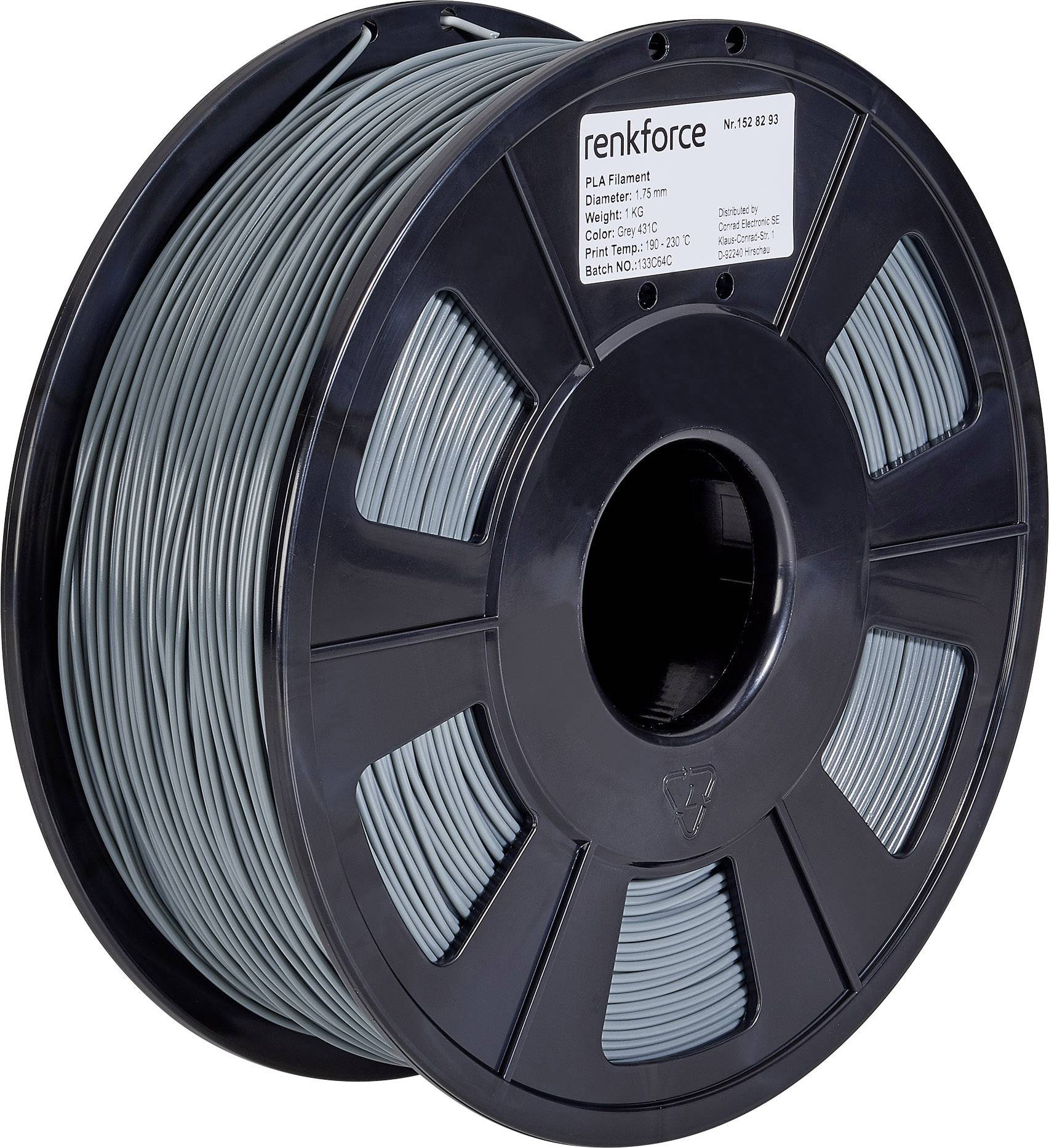 Filament do drukarek 3D PLA Pro Renkforce RF-4511192, Średnica filamentu: 1.75 mm, 1000 g, szary - obrazek 1