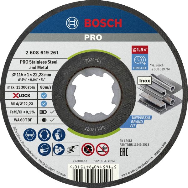 Zestaw tarcz tnących Bosch Accessories X-LOCK Standard for Inox WA 60 T BF 2608619266 115 mm 10 szt.