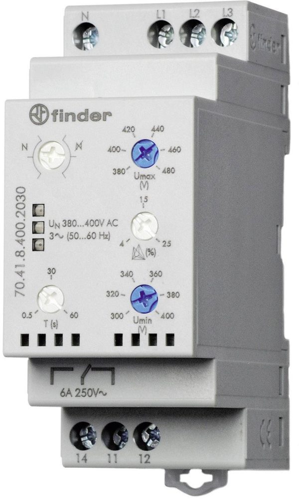 Przekaźnik monitorujący Finder 70.41.8.400.2030, 400 V/AC, 6 A, 1 szt.