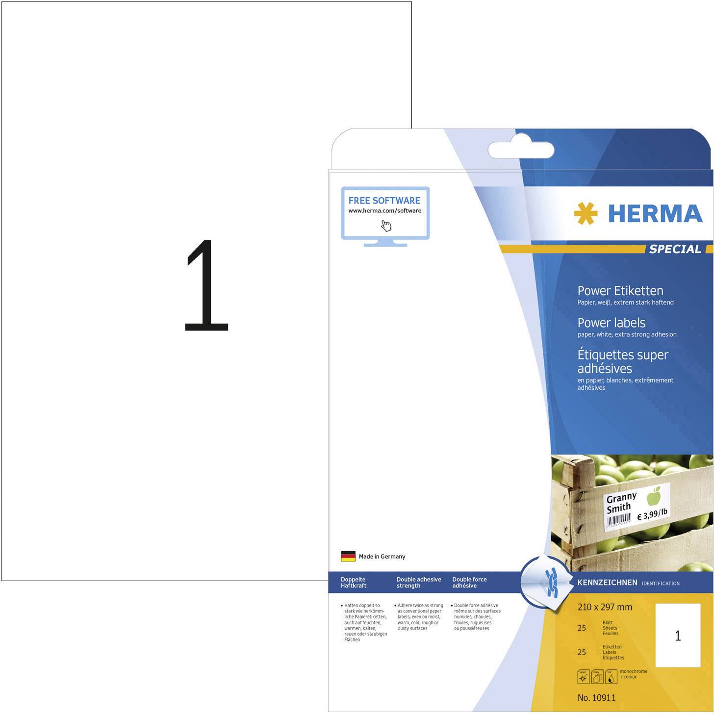 Herma 10911 Etykiety samoprzylepne 210 x 297 mm Papier biały 25 szt. Trwały Drukarka atramentowa, Drukarka Laserowa, Dru - obrazek 1