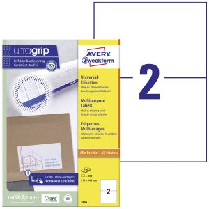Avery-Zweckform 3655 Etykieta uniwersalna 210 x 148 mm Papier biały 200 szt. Trwały Drukarka atramentowa, Drukarka Laser Avery-Zweckform 3655 Etykieta uniwersalna 210 x 148 mm Papier biały 200 szt. Trwały Drukarka atramentowa, Drukarka Laser