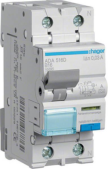 Wyłącznik różnicowoprądowy/automatyczny Hager ADA516D 1 styk 16 A 0.03 A 240 V - obrazek 1