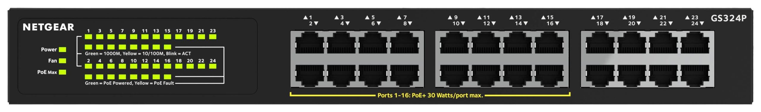 NETGEAR GS324P-100EUS GS324P Switch sieciowy RJ45 24 Porty 1 GBit/s funkcja PoE - obrazek 1