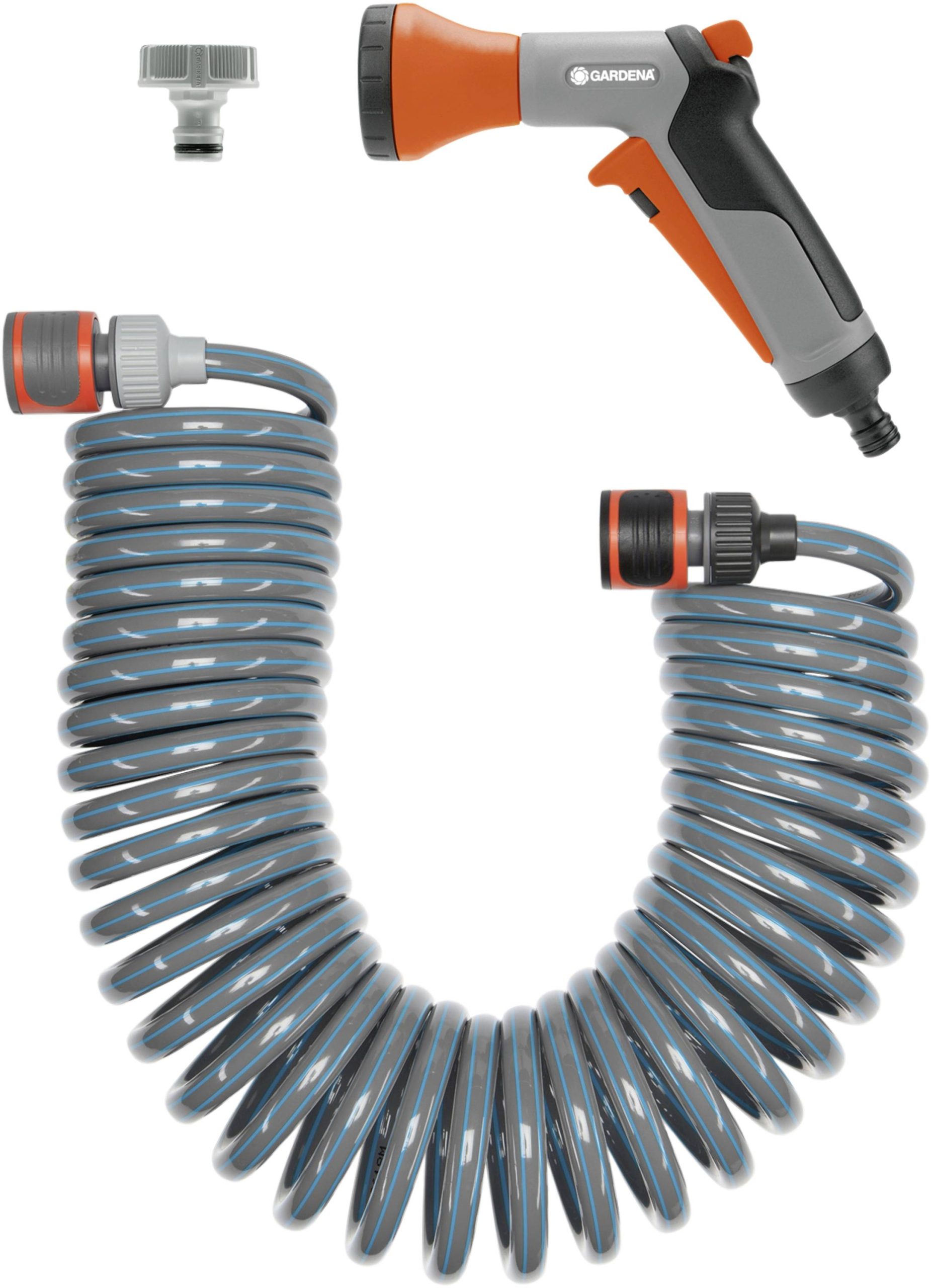GARDENA 04647-20 Zestaw węża ogrodowego, spiralnego Ø wewnętrzna węża=6.1 mm 10 m 1/4 cala 1 szt. szary, pomarańczowy - obrazek 1