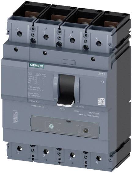 Wyłącznik zasilania Siemens 3VA1340-4EF42-0AA0 Zakres ustawienia (Prąd): 280 – 400 A Maksymalne napięcie przełączania: 6