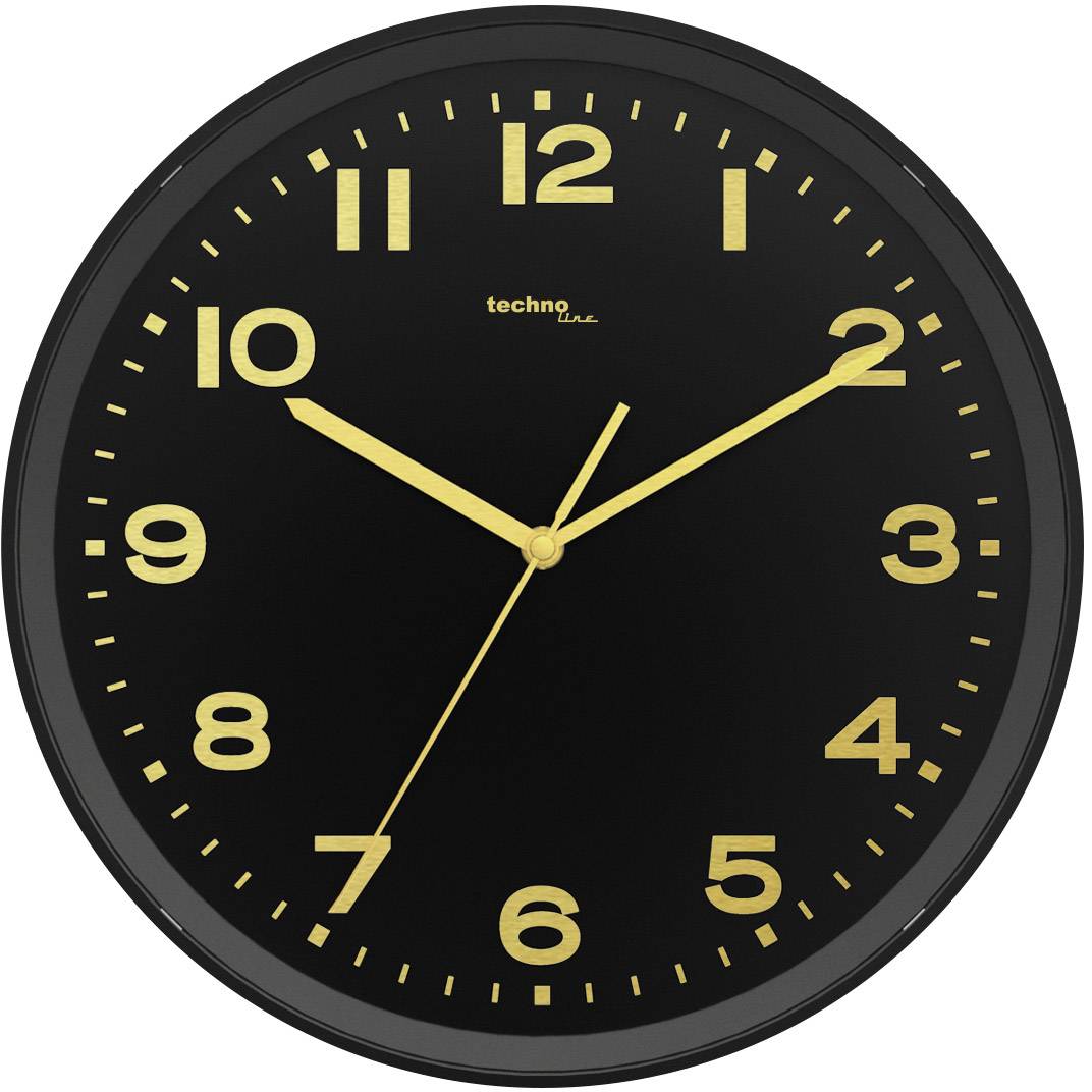 Techno Line WT 8500-1 gold Sterowany radiowo Zegar ścienny 30 cm x 41 mm czarny - obrazek 1