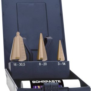 Exact 50105 Blechschälbohrersatz 3-30mm HSS TiN plus HSS Zestaw wierteł stożkowych bezstopniowych 3 szt. TiN uchwyt stan Exact 50105 Blechschälbohrersatz 3-30mm HSS TiN plus HSS Zestaw wierteł stożkowych bezstopniowych 3 szt. TiN uchwyt stan