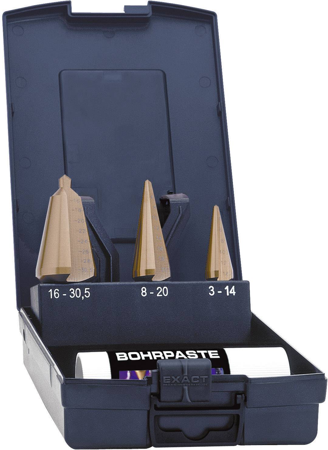 Exact 50105 Blechschälbohrersatz 3-30mm HSS TiN plus HSS Zestaw wierteł stożkowych bezstopniowych 3 szt. TiN uchwyt stan - obrazek 1