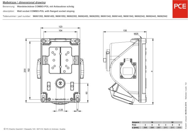 Gniazdo PCE 96062551 z wyłacznikiem, 400 V, 16 A, IP44