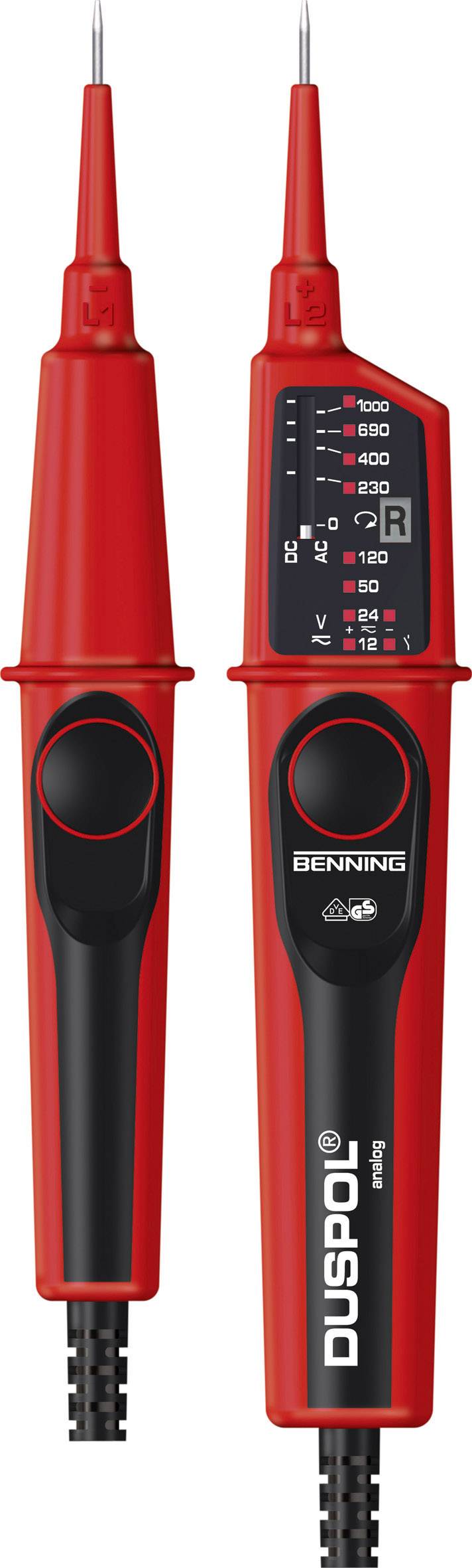 Dwubiegunowy tester napięcia Benning DUSPOL analog CAT III 1000 V, CAT IV 600 V Kalibracja (ISO) - obrazek 1