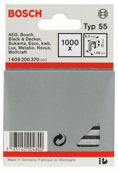 1000 zszywek 12/6 mm Bosch Accessories 1609200370, N/A, Wymiary (D x S) 12 mm x 6 mm, 1000 szt.