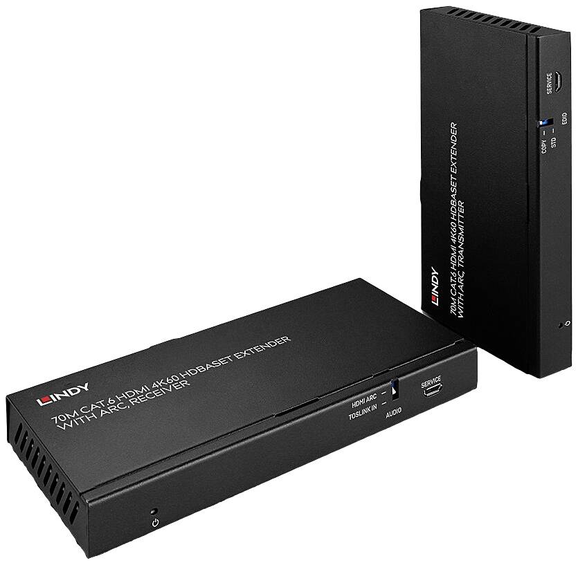 LINDY 70m Cat.6 HDMI 4K60, Audio, IR & RS-232 HDBaseT Extender mit ARC HDMI, IR (podczerwień), RJ45, Toslink Ekstender 7 - obrazek 1