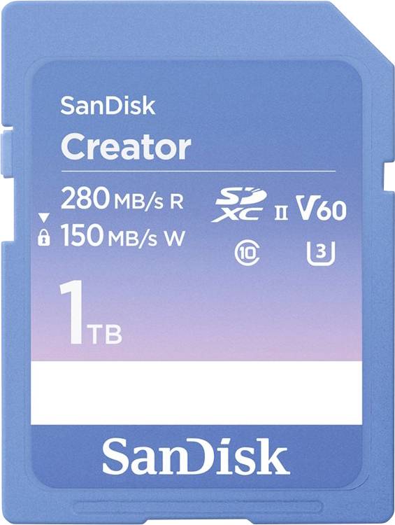 SanDisk Creator SDXC Produkt nowy 1 TB Class 10, v60 Video Speed Class, UHS-II U3 przełącznik chroniący przewody