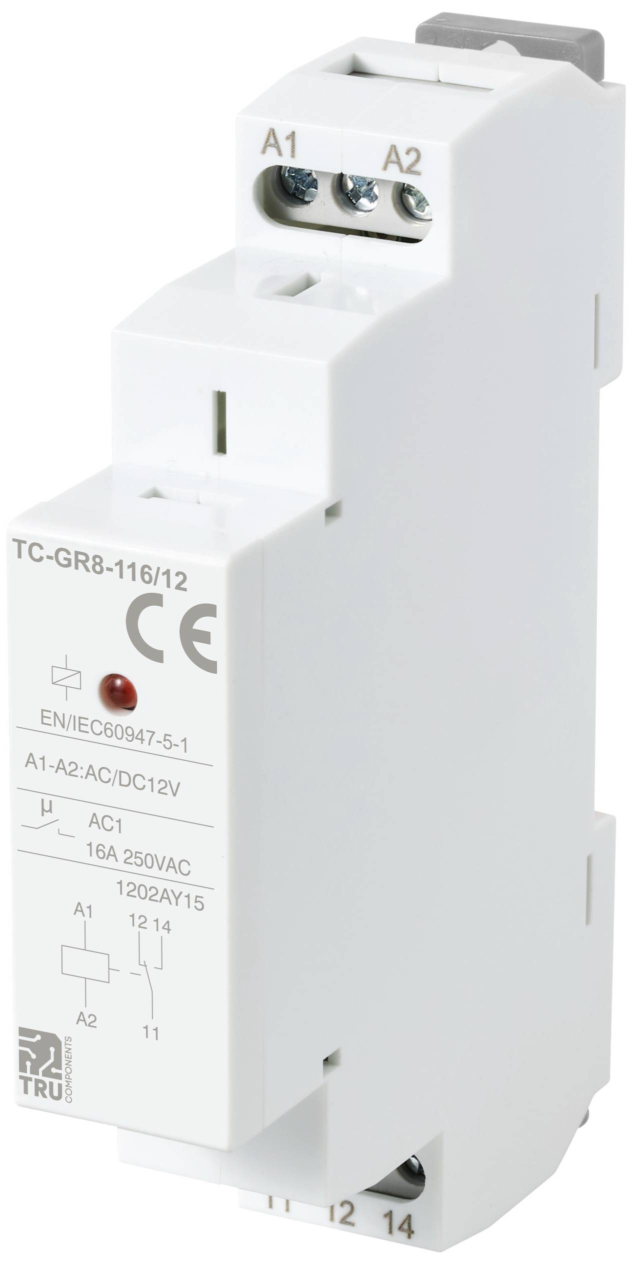Przełącznik pomocniczy TRU COMPONENTS TC-GR8-116/12 TC-11988840, 12 V/AC, 12 V/DC, 16 A, 1 szt. - obrazek 1