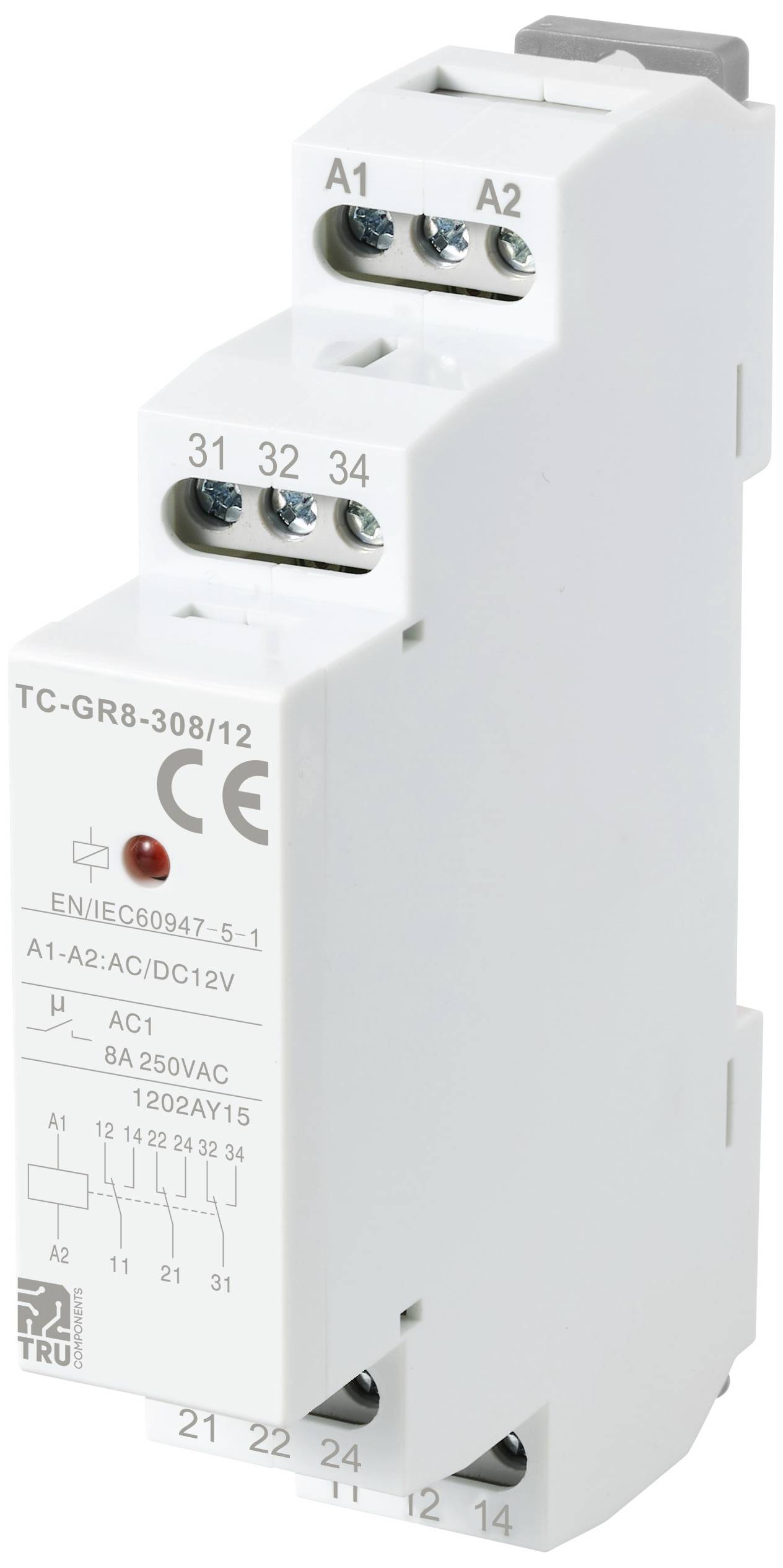 Przełącznik pomocniczy TRU COMPONENTS TC-GR8-308/12 TC-11988856, 12 V/AC, 12 V/DC, 8 A, 1 szt. - obrazek 1