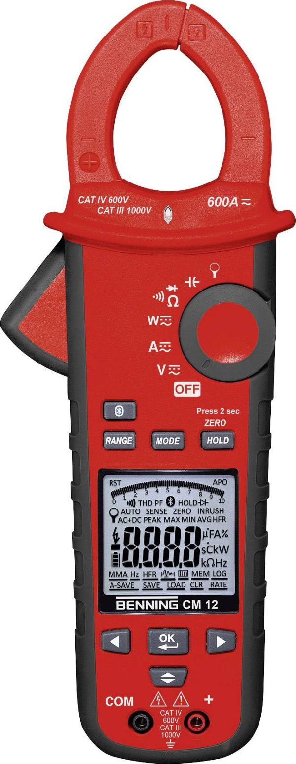 Benning CM 12 Miernik cęgowy cyfrowy rejestrator danych CAT IV 600 V Wyświetlane liczby: 9999