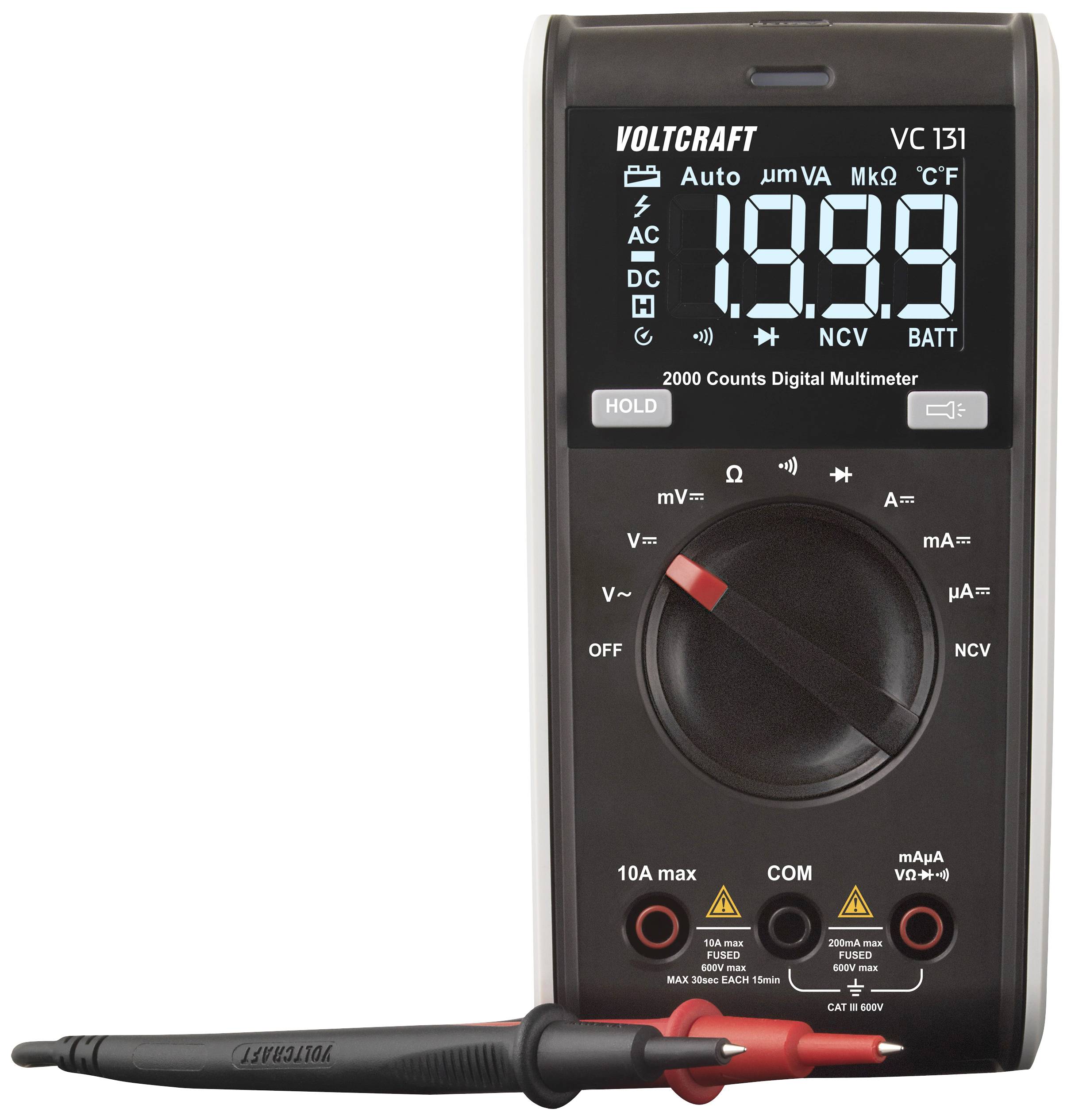 Multimetr VOLTCRAFT VC131 VC-12232380, CAT III 600 V, 0.1 mV - 600 V, 0.1 µA - 10 A - obrazek 1
