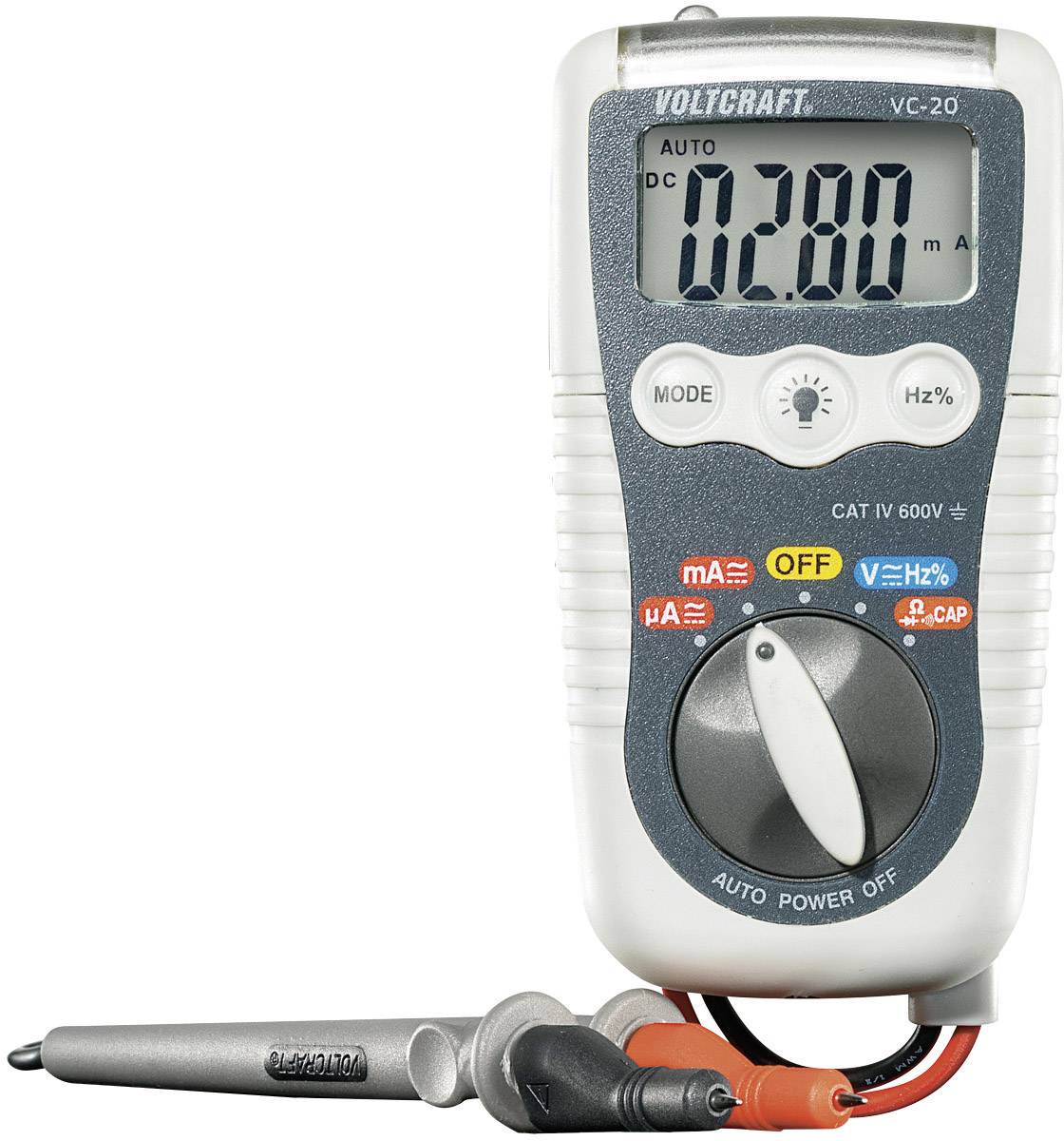 VOLTCRAFT VC-20 Multimetr Kalibracja (ISO) cyfrowy IP54 CAT III 1000 V, CAT IV 600 V Wyświetlane liczby: 4000 - obrazek 1